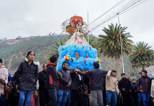 Procession and dancers during Paucartambo’s Virgin of the Rosary festival